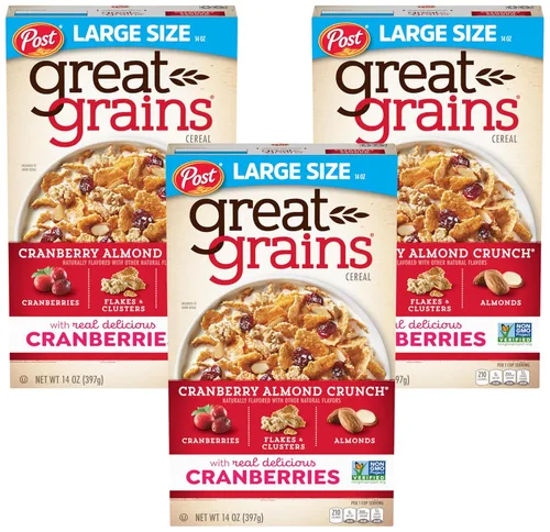 Miniatura 11 de Great Grains Cereal Crujiente de Arándanos y Almendras, Cereal con Arándanos Secos y Almendras, Proyecto Verificado Sin OMG, Caja de 14 OZ