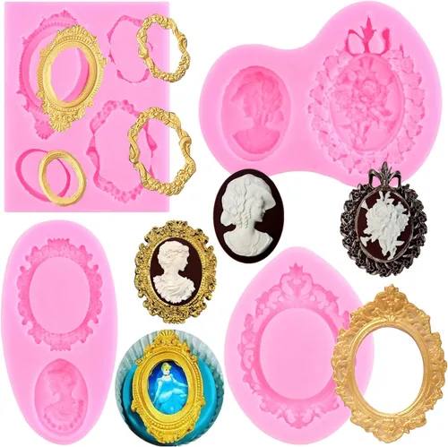 ZiXiang Camafeo con marco de fotos, molde de silicona para marcos de fotos, moldes de fondant, molde de marco de espejo vintage para decoración de