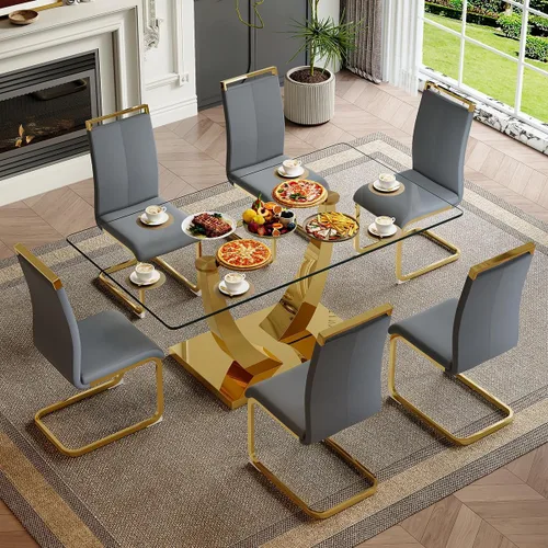 Miniatura 52 de Mesa de comedor moderna para mesa de comedor de mármol sintético de 4/6, 63 pulgadas, mesa de cocina rectangular, mesa de cocina y comedor de fácil