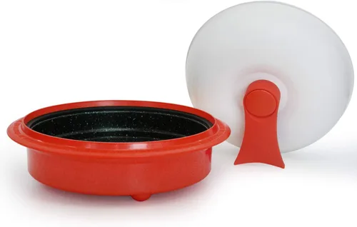Miniatura 3 de Juego combinado de utensilios de cocina (sartén y sartén para parrilla) para horno de microondas, rojo