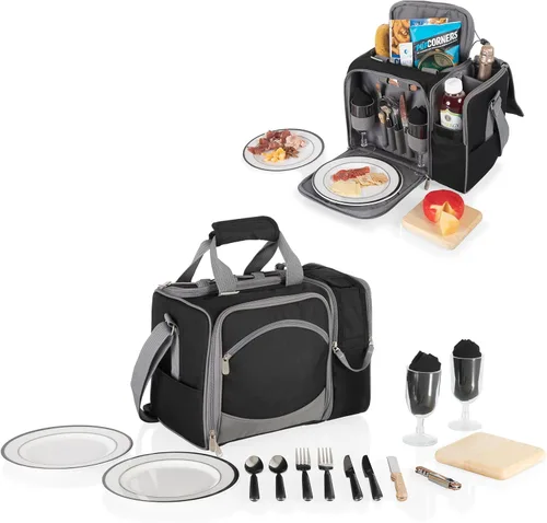 Miniatura 3 de PICNIC TIME Malibu - Enfriador de cesta de picnic, bolsa de almuerzo de servicio completo para 2, bolsa nevera moderna y fácil de llevar, bolsa