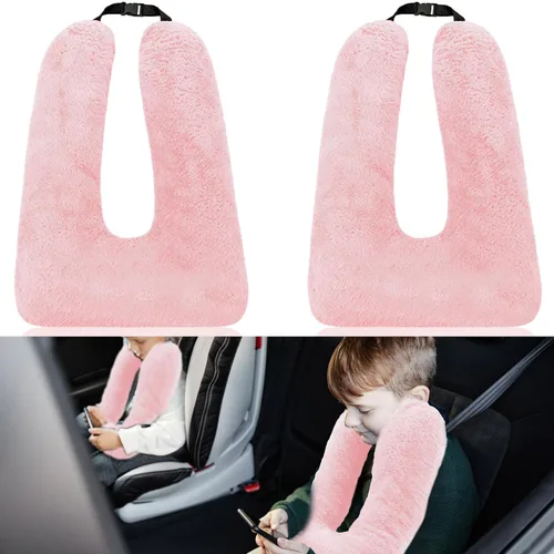 Miniatura 8 de Hoteam 2 almohadas de viaje para automóvil para dormir en forma de U para el asiento trasero, adultos y niños, soporte para cabeza y cuerpo, Gris