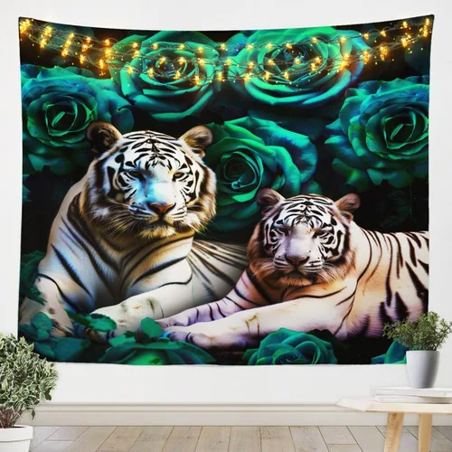 Miniatura 22 de Erosebridal Tapiz de guepardo para colgar en la pared, tapiz de rosa roja, decoración del hogar, tapiz de leopardo y gato, diseño de pared