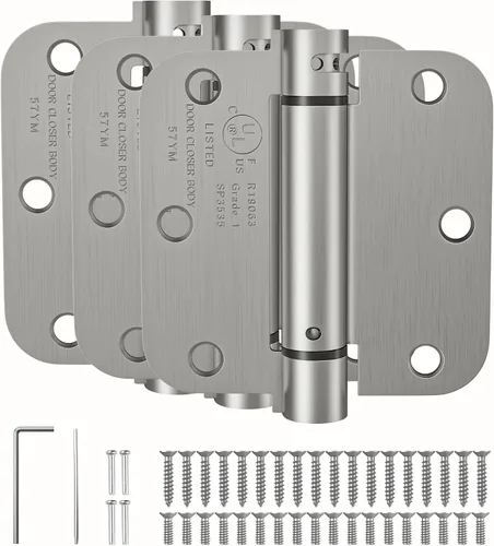 Miniatura 14 de HOSOM Bisagra de puerta de cierre automático, bisagra de resorte, 4 pulgadas, tensión ajustable para garaje, puerta delantera, puerta trasera