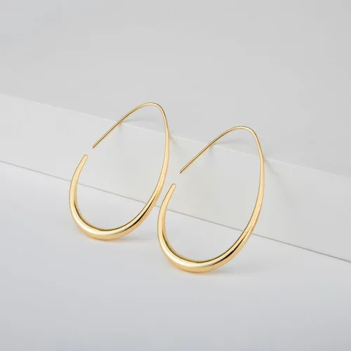 Miniatura 6 de Aretes de aro ligeros con forma de lágrima para mujer, chapados en oro blanco de 14 quilates, grandes y ovalados, de alto pulido, joyería de regalo