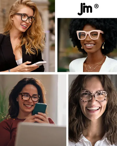 Miniatura 8 de JM - Paquete de 4 anteojos de lectura sobredimensionados para mujeres, estilo ojo de gato a la moda, estilo Oprah, con bloqueo de luz azul, anteojos