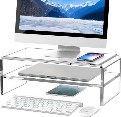 Miniatura 10 de Egchi Soporte Elevador de Monitor de Acrílico, Soporte Elevador de Monitor de Computadora Transparente de 2 Niveles para Oficina en Casa y Negocios