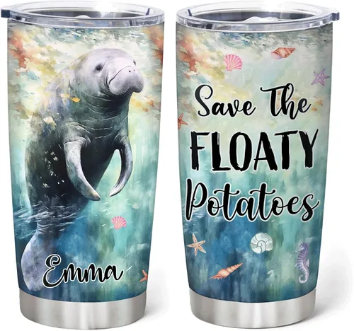 Miniatura 7 de Hyturtle Regalos personalizados para amantes de los manatíes, vaso de acero inoxidable con nombre personalizado de 20 onzas con tapa, idea de lindos