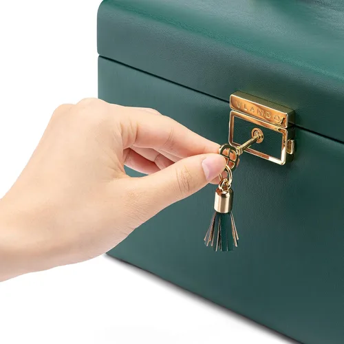 Miniatura 4 de Vlando Joyero organizador con llave con llave, bandeja de 3 cajones para joyas, collares, aretes, anillos, soporte, exhibición de almacenamiento