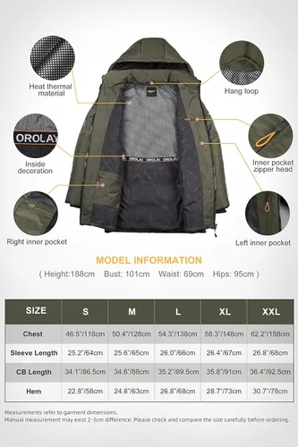 Miniatura 6 de Orolay Chaqueta gruesa de invierno con capucha para hombre con 6 bolsillos