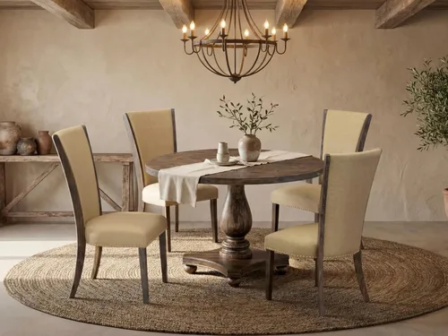 Miniatura 2 de East West Furniture I2VE5-703 - Juego de mesa y sillas de cocina de 5 piezas, incluye una mesa de comedor redonda con pedestal y 4 sillas de comedor