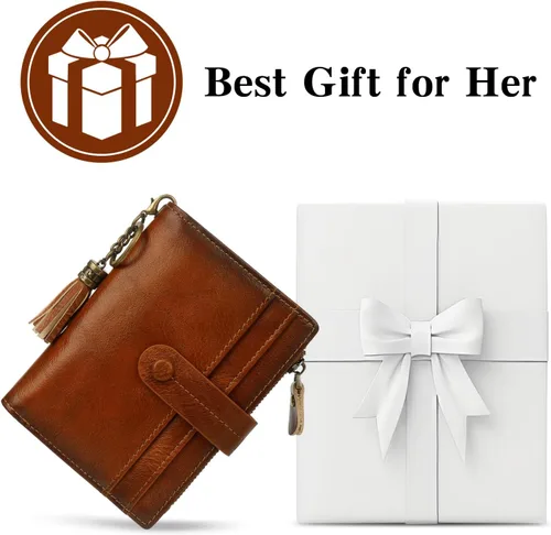 Miniatura 8 de Billetera de cuero para mujeres, billetera pequeña con bloqueo RFID para mujeres, billetera compacta de dos pliegues con tarjetero, ventana