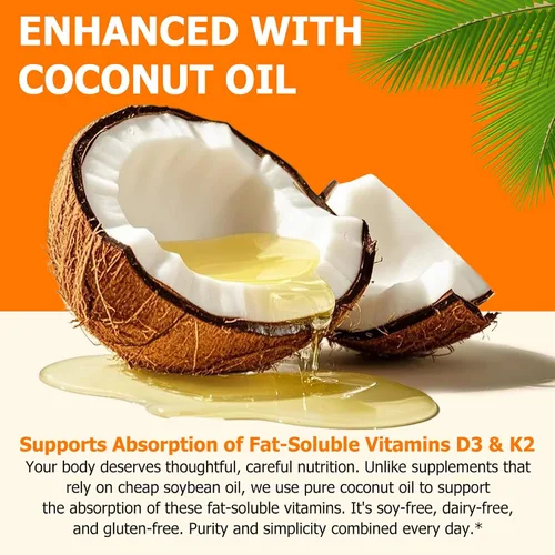 Miniatura 5 de Liefiet Vitamina D3 K2 10000 UI con 200 mg, cápsulas de vitamina D3 y K2, complejo de vitaminas D y K 2 en 1 con aceite de coco virgen, 120 cápsulas