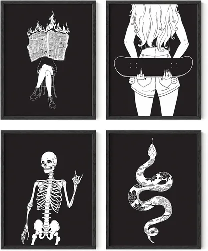 Miniatura 9 de HAUS AND HUES Decoración gótica de pared, juego de 4 impresiones de Halloween, arte de pared de terror y esqueleto, obra de arte espeluznante