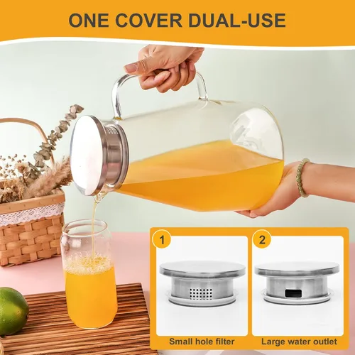 Miniatura 5 de Jarra de vidrio con tapa, jarra de agua de vidrio de 1 galón jarra de agua caliente/fría, jarra para bebidas de jugo y té helado con tapa