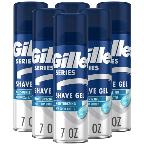 Gillette Gel de afeitado hidratante Series 3X, 6 unidades, 7 onzas cada uno, lubricación para proteger contra la irritación, azul-blanco, 7 onzas