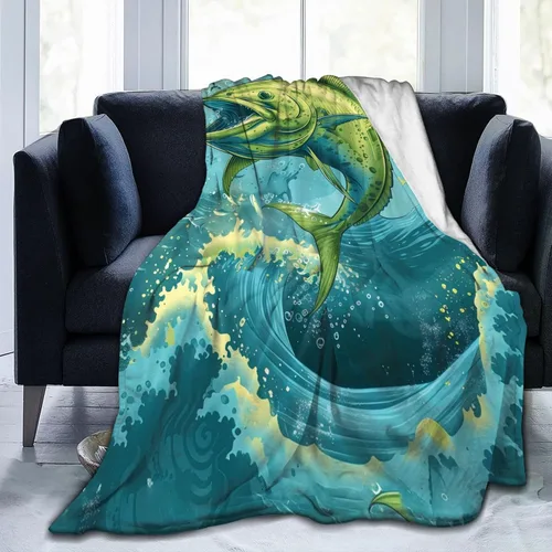 Miniatura 3 de Manta de Pescado Divertida Decoración de Peces del Océano Manta de Tiro Regalos para Niñas Niños Amantes de la Pesca Ropa de Cama de Sofá de Manta