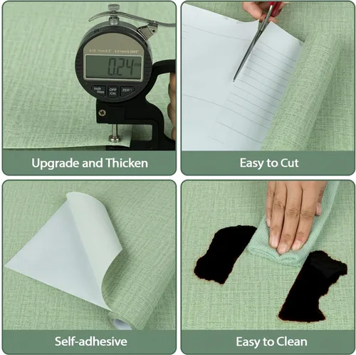 Miniatura 2 de TANONE Papel de Contacto Despegar y Pegar (15.8in x 197in), Papel Tapiz de Tela de Hierba Autoadhesivo Removible, Papel de Pared de Tela de Lino