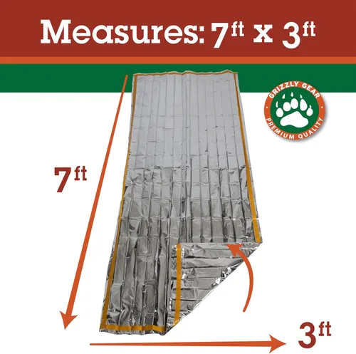 Miniatura 3 de Grizzly Gear Saco de dormir térmico de emergencia resistente a la intemperie Mylar para supervivencia ante desastres 7 pies x 3 pies Compacto