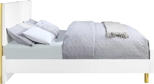 Miniatura 3 de Gaines - Cama Queen con marco de madera y patas doradas, no requiere somier, acabado blanco de alto brillo (marco de cama, Queen)