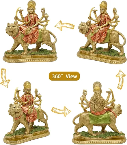 Miniatura 2 de BangBangDa Estatua de ídolo de Durga de la diosa hindú, figura de Durga en tigre, India, Murti, hogar, templo mandir, altar puja, artículo