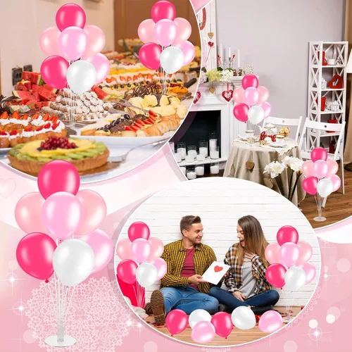 Miniatura 3 de Gejoy Juego de 4 soportes de globos rosas para centros de mesa, soportes de látex para globos de mesa para baby shower, cumpleaños, boda