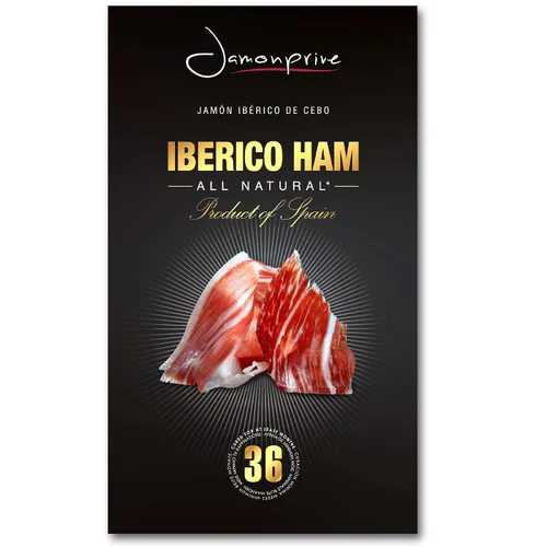 Jamón ibérico español en rodajas (2 onzas) Jamonprive – Jamón español ibérico alimentado con pasto (Pata Negra) sin nitratos ni nitritos, todo