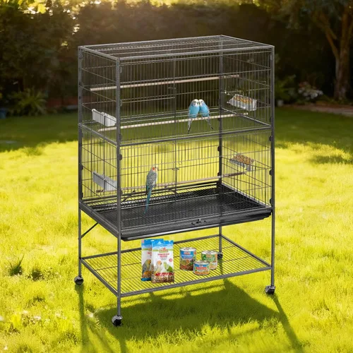 Miniatura 8 de VEVOR Jaula para pájaros, 36.6 x 22.8 x 59.5 pulgadas, parte superior plana, jaula de hierro forjado para pájaros con perchas, bandeja deslizante