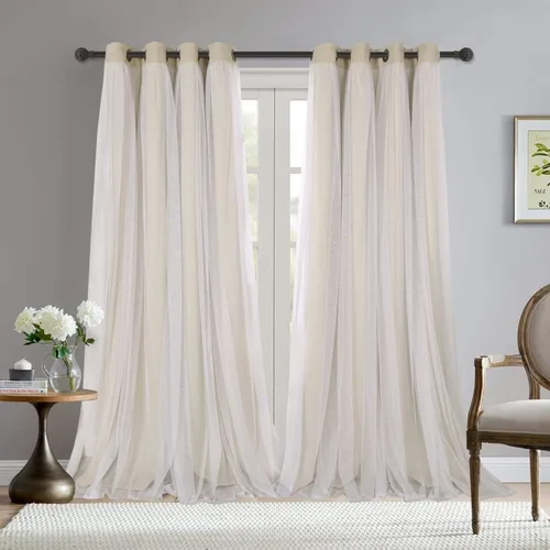 Miniatura 13 de BONZER Cortinas opacas con superposición transparente, mezcla y combina paneles de ventana de doble capa con aislamiento térmico para sala de estar