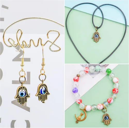 Miniatura 4 de Aylifu Dijes de marco de cuentas de mano de Hamsa, dije de mal de ojo de Hamsa con símbolo de mano de Fátima para bricolaje, collar y pulsera