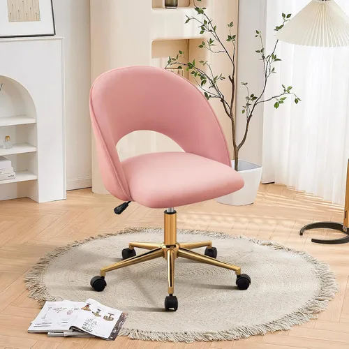 Miniatura 7 de Furniliving Silla de Tocador Rosa, Bonitas Sillas de Escritorio para Niñas con Respaldo, Silla de Acento Tapizada con Ruedas para Sala de Terciopelo