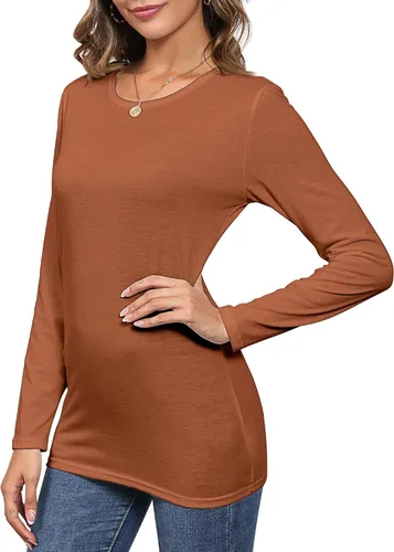 Miniatura 6 de 2 camisetas de manga larga para mujer, cuello redondo, ajustadas, básicas, blusas