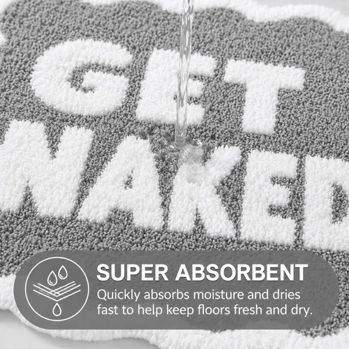 Miniatura 5 de Scalloped Grey Bath Rug, Get Naked Cute Bathroom Rug, Soft Absorbent Quick Dry Bath Mat, TPR Non Slip Backing, Microfiber Mat for Shower Tub Sink