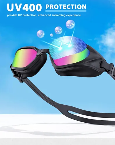 Miniatura 6 de Gafas de Natación, Gafas de Natación Unisex para Adultos Anti Niebla Anti UV Sin Fugas Visión Amplia para Hombres Mujeres Jóvenes Negro/Púrpura