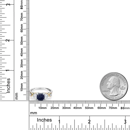 Miniatura 5 de Anillo de compromiso de 3 piedras de plata 925 y oro amarillo de 10 quilates, zafiro, media luna, moissanita y diamante cultivado en laboratorio