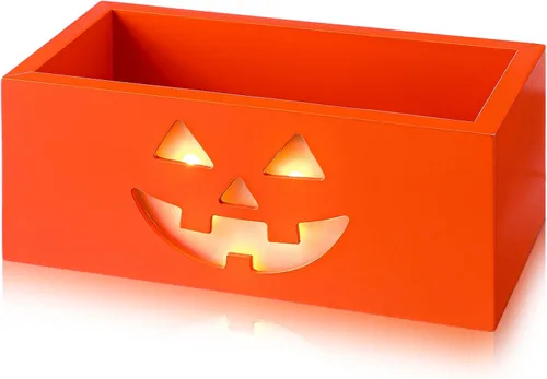 Sintuff Cuenco de caramelo de Halloween de madera, divertido plato grande para dulces o trucos, soporte de plato de madera para servir calabaza