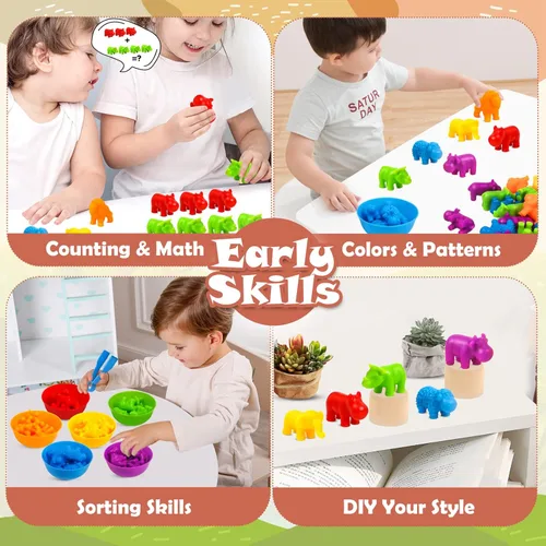 Miniatura 4 de GKDOMS Juguetes de conteo de animales, juego a juego con cuencos de clasificación, actividades de aprendizaje preescolar, juguete sensorial