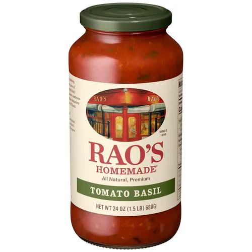 Rao's Homemade Salsa de tomate, Tomate y Albahaca, 24 onzas, salsa versátil para pasta, bajo en carbohidratos, totalmente natural, calidad premium,