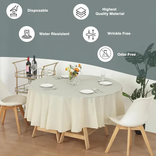 Miniatura 3 de Evershine Mantel de plástico resistente para mesa, paquete de 12 manteles (reutilizables) (redondo de 84 pulgadas, marfil)