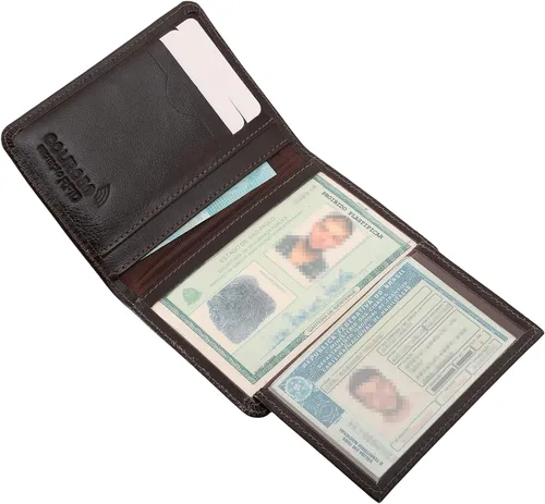 Miniatura 6 de Cartera delgada de piel minimalista con bolsillo frontal con bloqueo RFID tamaño pequeño 620, Café