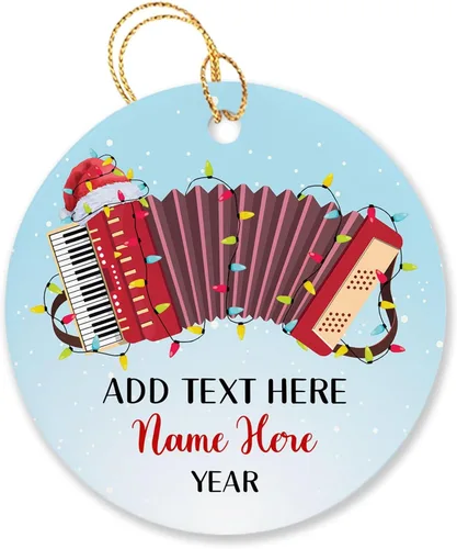 Adorno de Navidad personalizado de acordeonista que toca acordeón, nombre personalizado y año, adorno de Navidad para acordeonista, instrumento