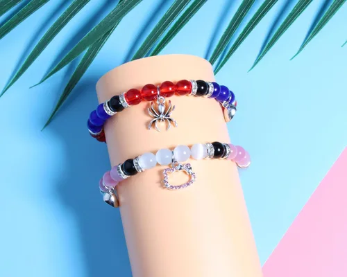 Miniatura 4 de QqzsJewls Pulseras de amistad a juego de arañas para mejores amigos, pulseras con dije de corazón para novia, novio, juego de 2 unidades, Halloween