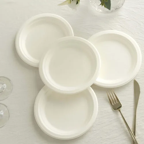 Miniatura 2 de Efavormart - Paquete de 50 platos redondos de bagazo biodegradables blancos de 7 pulgadas, compostables, ecológicos, desechables, aperitivos, Tipo 17