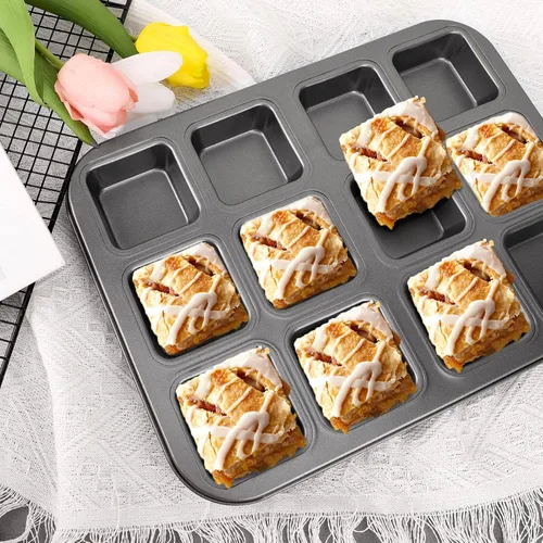 Miniatura 8 de Beasea Bandeja para brownie con divisores, 2 juegos de moldes cuadrados para cupcakes para brownies, 12 mini cavidades antiadherentes para hornear