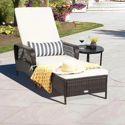 Miniatura 2 de HAPPYGRILL Sillón reclinable de ratán de polietileno para exteriores, tumbona para patio con almohada de cintura extra, silla reclinable con 6 Marrón