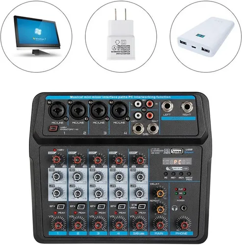 Miniatura 4 de Mezclador de audio, consola de mezcla de sonido, mezclador profesional, mezcla de potencia, USB para grabación/DJ/karaoke/escenario y estudio