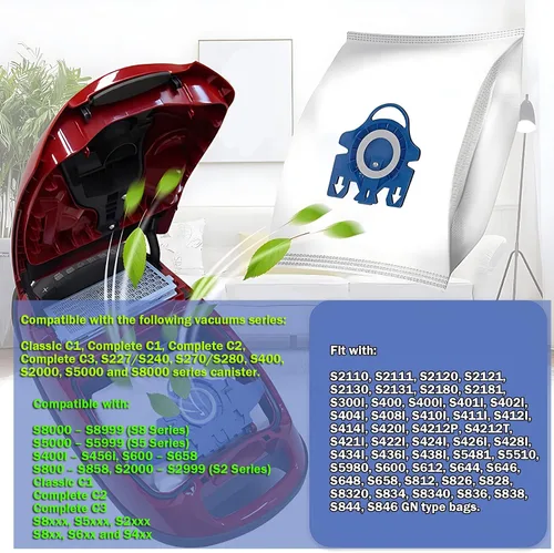 Miniatura 2 de Paquete de 12 bolsas 3D Airclean compatibles con Miele 3D GN bolsas de aspiradora completas C2 C3, Classic C1, S8, S5, S2, S227/S240 S270/S280 S400