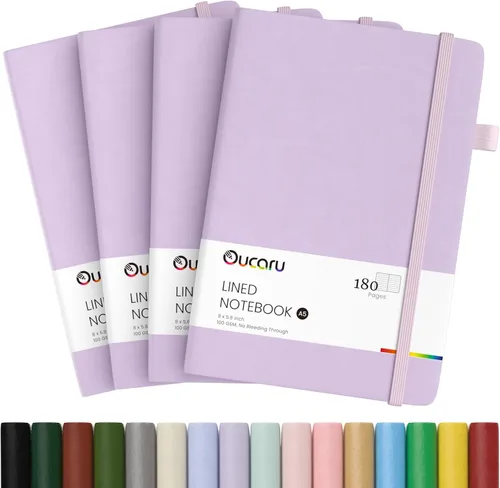 Miniatura 46 de Oucaru Cuaderno rayado, paquete de 4, 180 páginas, diarios A5 para escribir, papel grueso de 100 GSM, cuadernos pequeños diarios para mujeres y 4