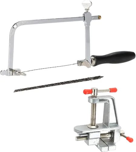 Miniatura 5 de Jewelers - Kit de herramientas de mango de sierra para metales, marco de sierra de arco de sierra de 12 cuchillas y mini tornillo de banco