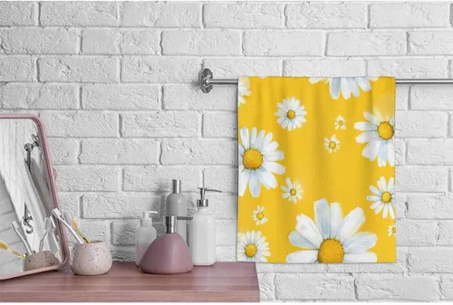 Miniatura 3 de oFloral White Daisy - Toallas de mano de algodón con flores de manzanilla, acuarela amarilla, floral, para jardín, plantas botánicas, toallas suaves